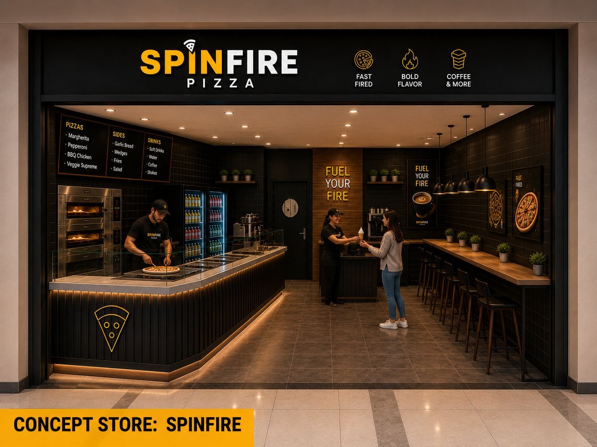 SPINFIRE mall inline express store with bar seating