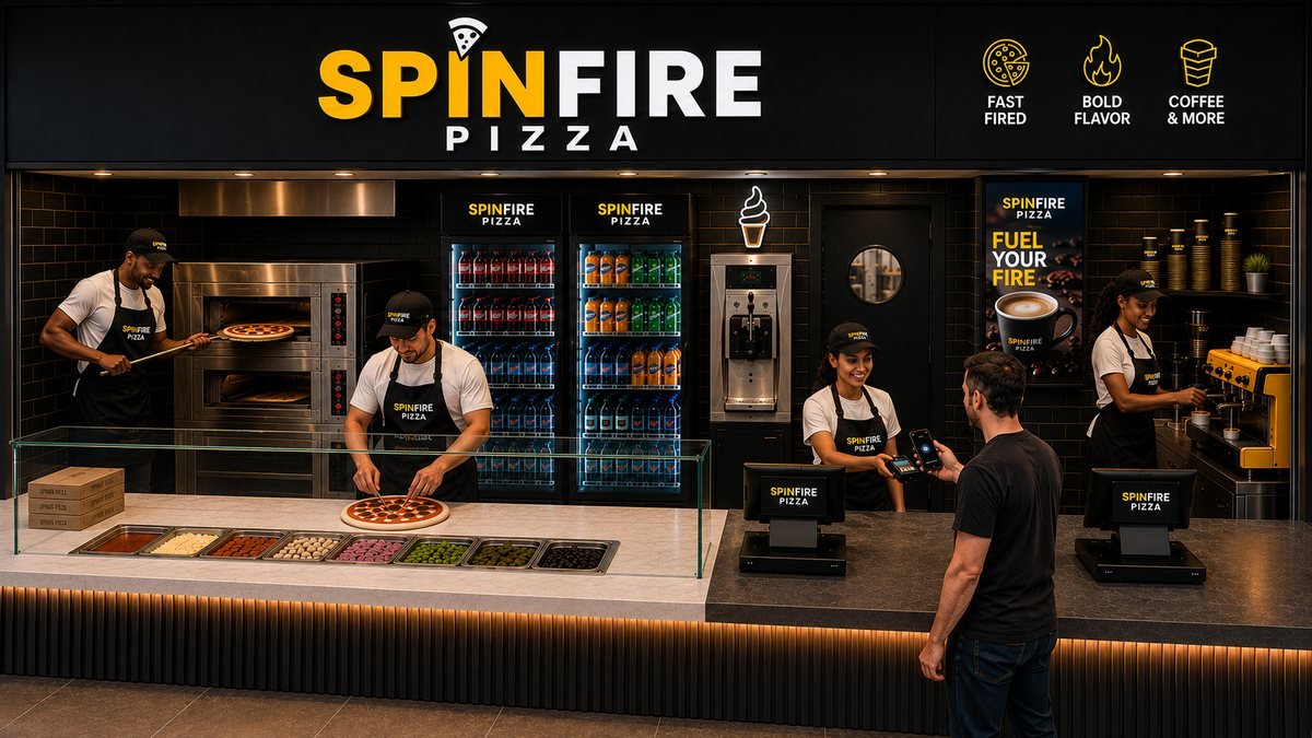SPINFIRE flagship open-kitchen store with twin deck ovens and make-line